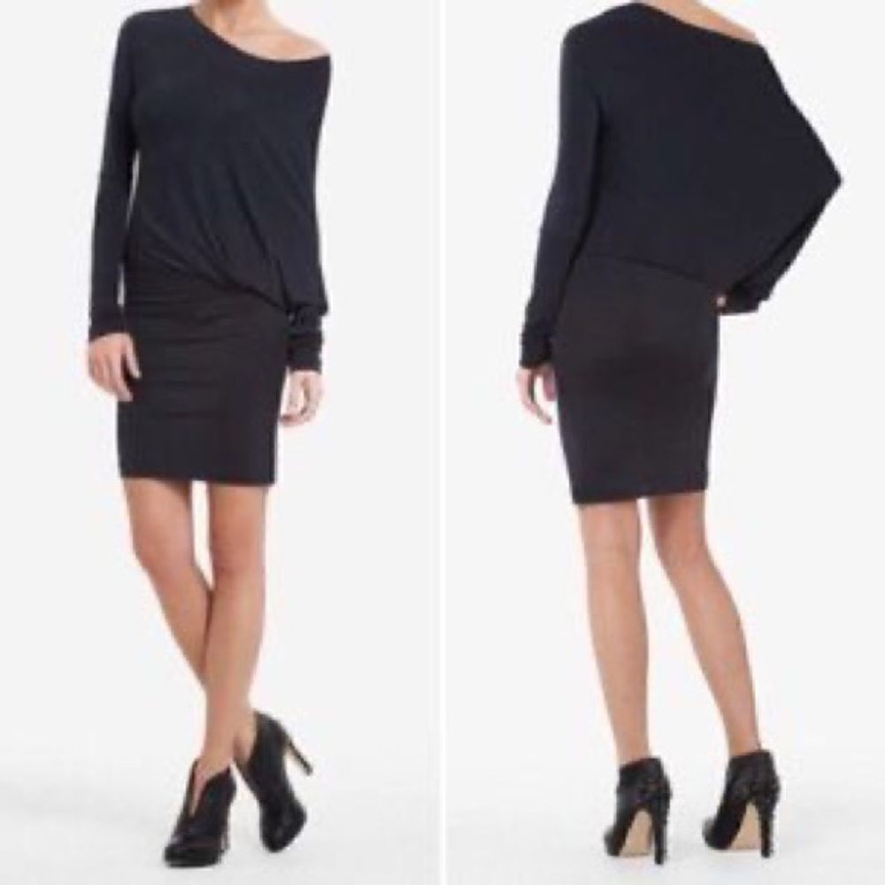 BCBGMaxAzria Assymetric Long Sleeves Dress in Black